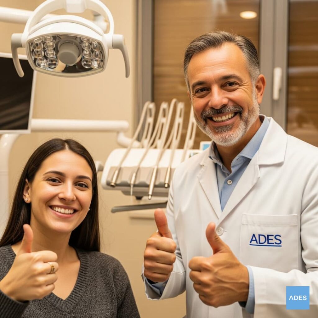 Paciente satisfecho tras tratamiento de encía inflamada en Clínica Dental ADES.