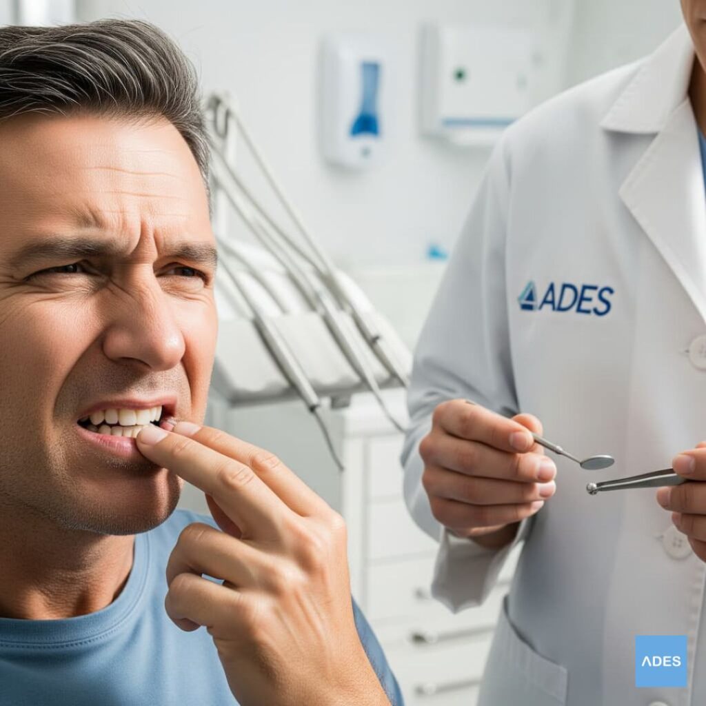Paciente con molestia visible en un solo diente por inflamación localizada en Clínica Dental ADES.