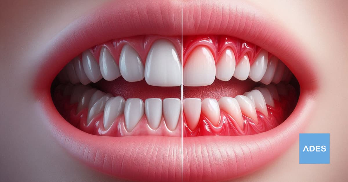 Comparación entre encías rosadas y sanas frente a encías rojas e inflamadas por gingivitis